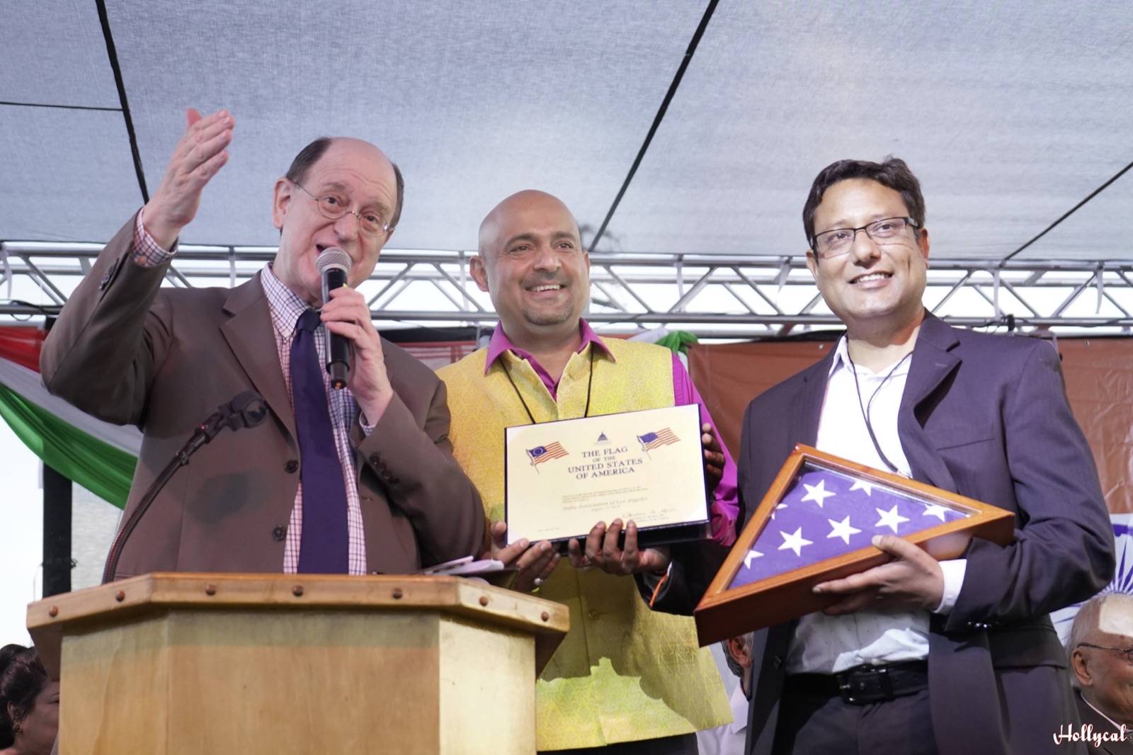 Indian-American families celebrating together at a cultural festival